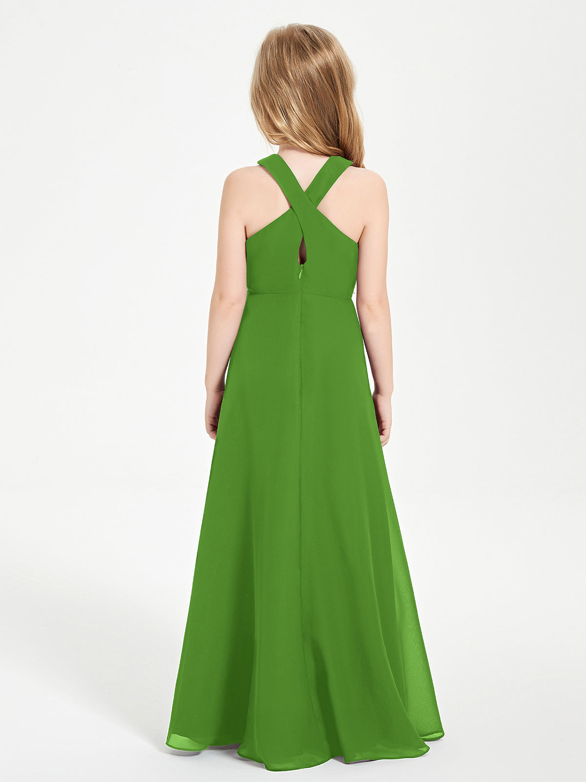 Grecian Neckline Long Dresses for Junior Bridesmaids Moss
